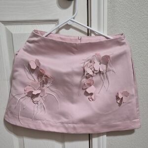 Elegant Pink Floral Embellished Skirt